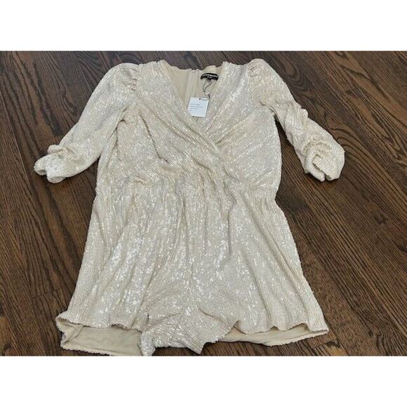 Generation Love Allegra Sequin Romper Faux Wrap Ruched Sleeve Surplice Shell L - Picture 3 of 11